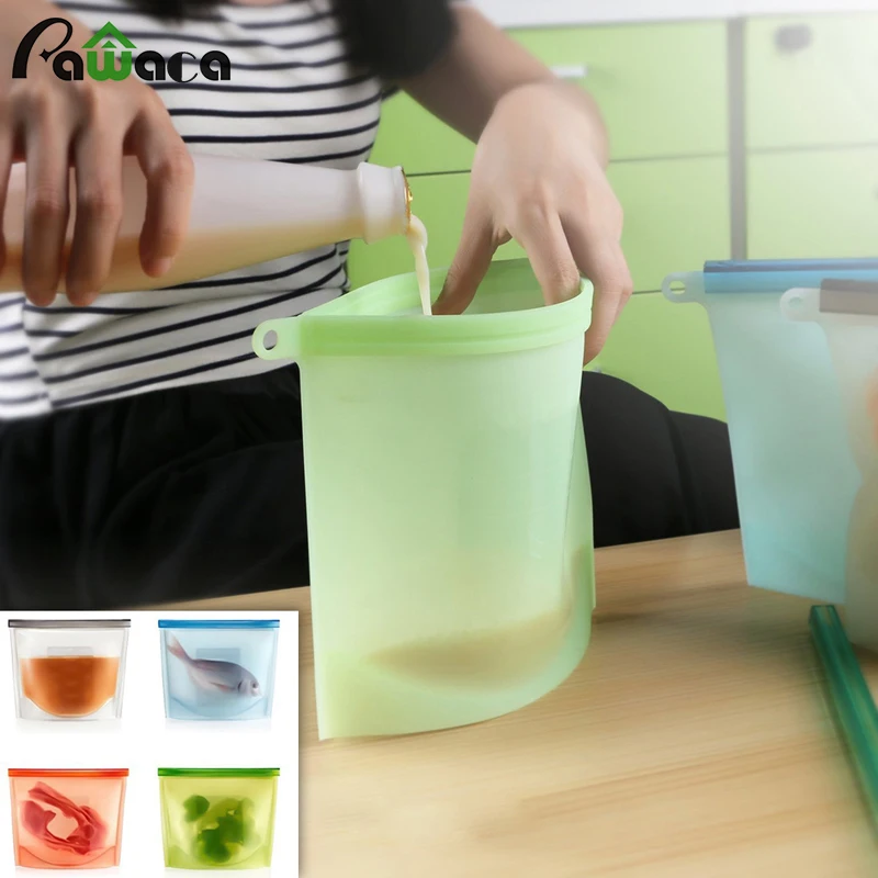 

4pcs Reusable Silicone Food Storage Bags Set Vacuum Sealer Wraps Kitchen Fridge Food Holder Containers Fresh Saver Bag Storage