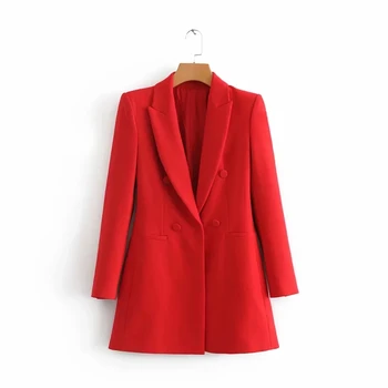 

Women's Vintage double-breasted suit jacket slim waist long suits solid color coat Workwear suit Blazer Workwear fenimino