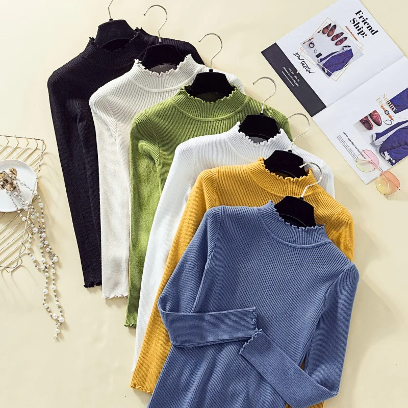 sweater women women sweater women sweater 2019 autumn candy color shirt autumn and winter was thin hooded bottoming shirt women