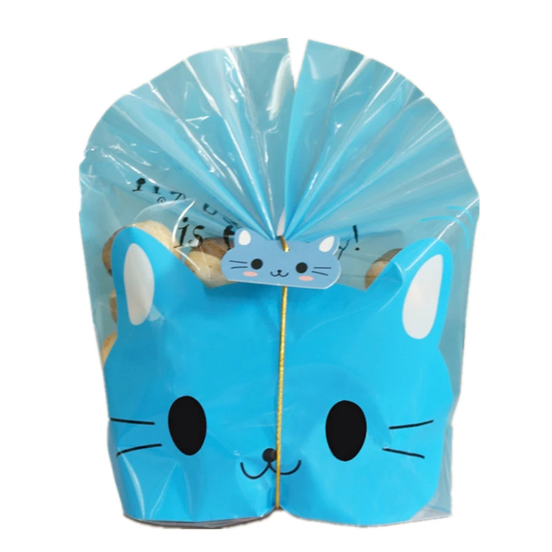 50 шт мультфильм шаблон упаковки пластиковый пакет для сухого печенья с биркой для сладостей конфеты закуски нуга выпечки Packege - Цвет: Blue