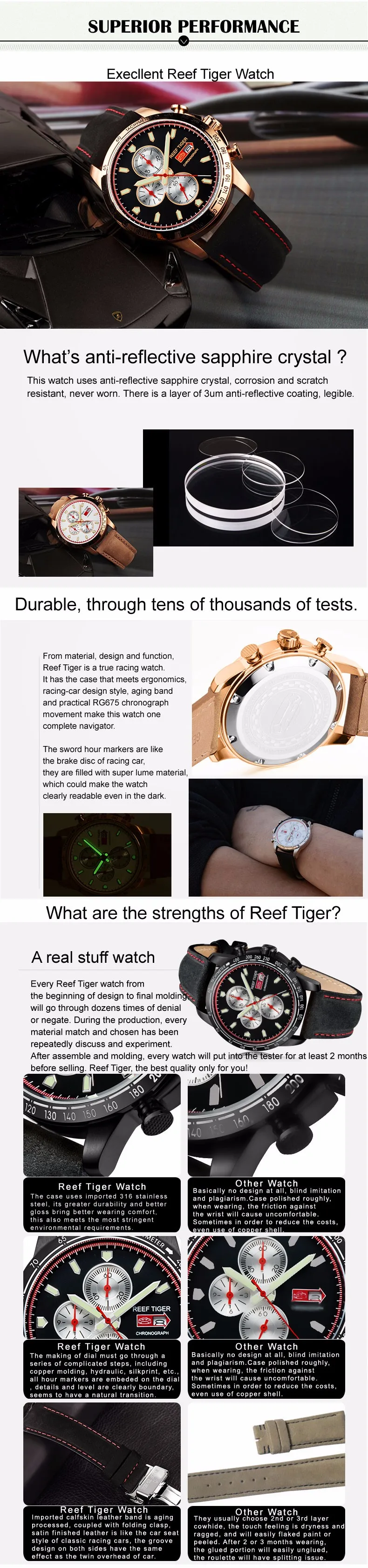 Риф Тигр Аврора Serier RGA3029 спортивные часы для Для мужчин кварцевые часы хронограф с датой Сталь наручные часы со светящимися