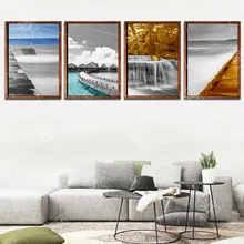 

Waterfall Sea Beach Landscape Nordic Posters and Posters Modern Wall Art Canvas Painting Bedroom Decoration Pictures No Framed