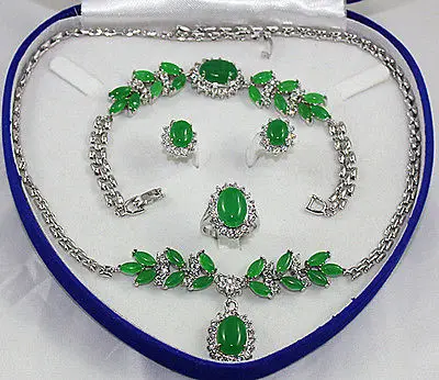 

Gold Plated Inlay Green Jade Necklace Bracelet Ring Earring set AAA >>18K gold plated watch wholesale Quartz stone CZ crystal