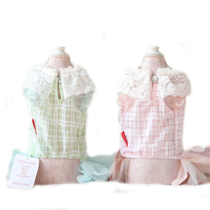 Клетчатый полиэстер костюм для животного летняя дышащая одежда собак Свадебная