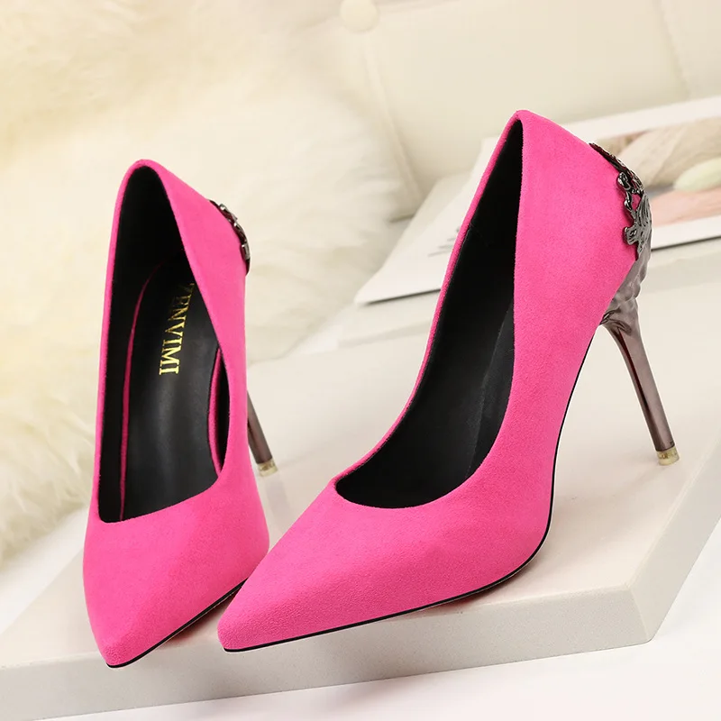 Женские туфли-лодочки пикантные туфли на высоком каблуке модные красивые свадебные туфли для невесты женская обувь золотого и серебряного цветов туфли-лодочки на тонком каблуке - Цвет: Розово-красный