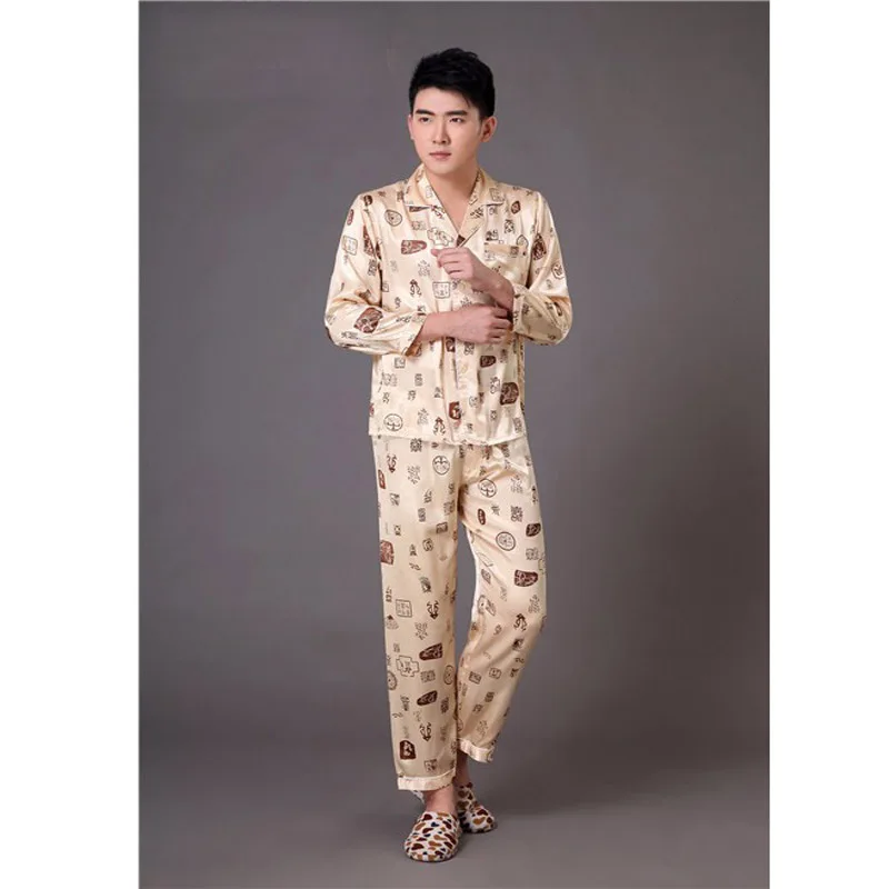 Пижамный комплект мужской из искусственного шелка размеры S M L XL XXL XXXL 011013|mens silk