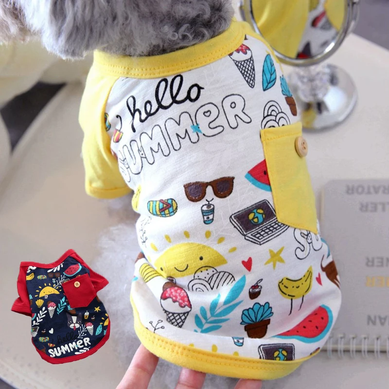 

Summer Fruit Cute Red Dog Shirt Beach Casual Pet Travel Pet Blouse With Short Sleeve Small Animal Cat Coat Yorkshire Chihuahua