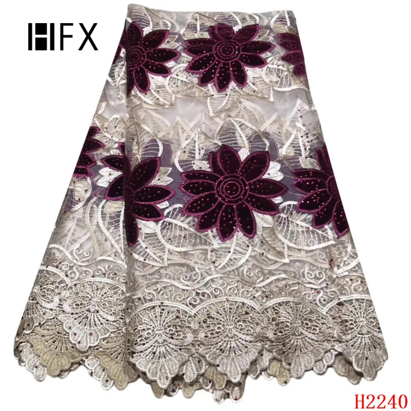 

Wine African Cord Lace Fabric Embroidery Lace For Women High Quality Velvet Lace With Stones Guipure Laces Fabric 5 Yards F2240
