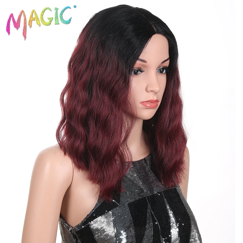 Магия 14 Inch глубокая волна синтетический Синтетические волосы на кружеве парик для черный Для женщин с естественной линии роста волос