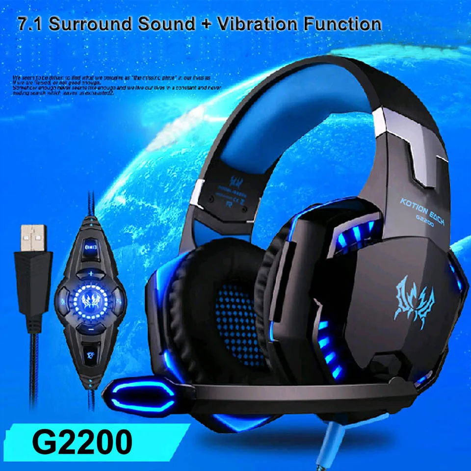 

KOTION EACH G2200 Gaming Headphone USB 7.1 Surround Stereo PC Gamer Game Headset Vibration System Rotatable Microphone Earphone