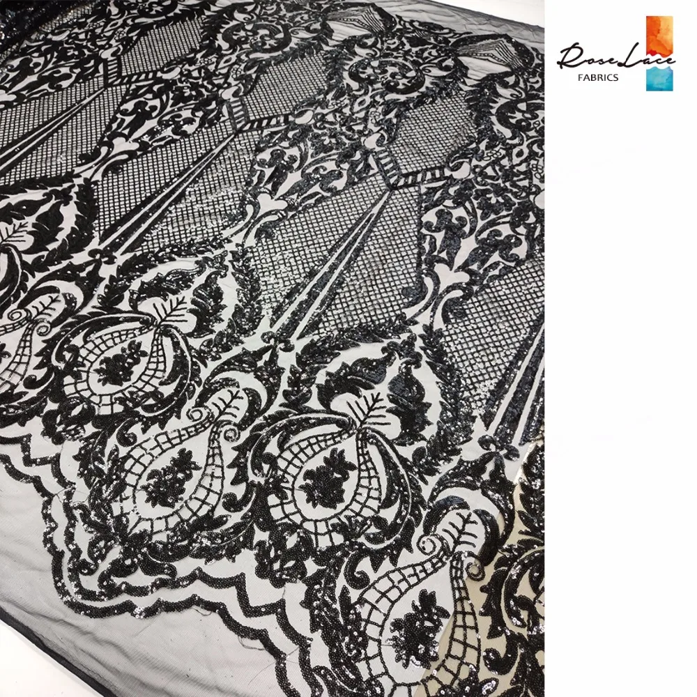 Черная кружевная ткань с пайетками, Высококачественная сетчатая фатиновая кружевная ткань для индийских африканских женщин, Выпускные свадебные платья, материал с блестками