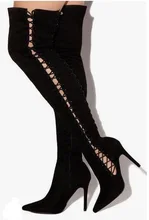 Hot Selling Black Suede Over The Knee Boots Plus Size Pointed Toe Side Lace-up Tight High Boot Autumen Winter Fashion Boot Hot Selling Black Suede Over The Knee Boots Plus Size Pointed Toe Side Lace-up Tight High Boot Autumen Winter Fashion Boot