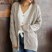 MayHall Long Sleeve Cardigan Autumn Winter Drop Shoulder Jumper Casual Open Stitch Sweater Knitted casaco feminino MH365 strappy open shoulder jumper