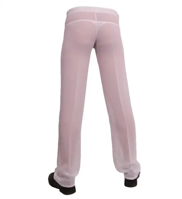 Мужские сексуальные прозрачные штаны длинные шифоновые ультра-тонкие перспективные повседневные стильные летние черные белые