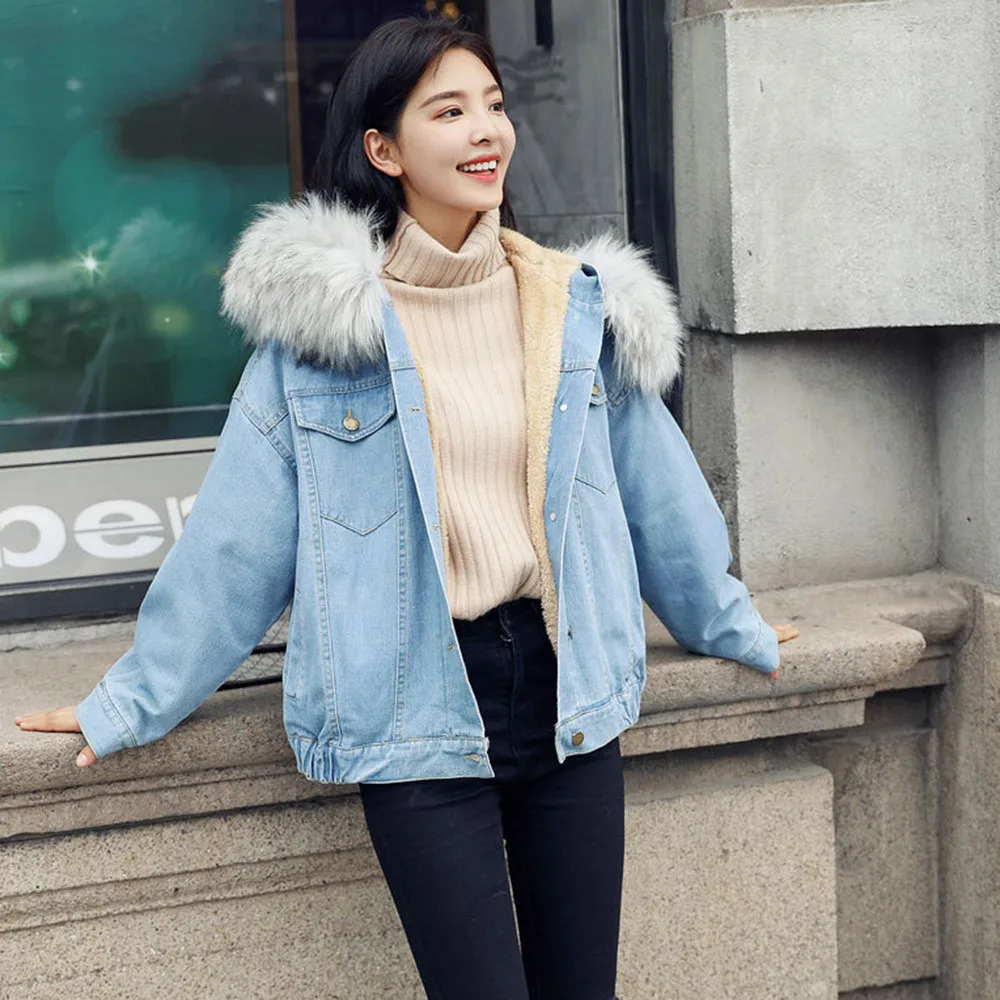 Женская зимняя джинсовая куртка в винтажном стиле с капюшоном и длинным рукавом, свободное джинсовое пальто Chaqueta de mujer