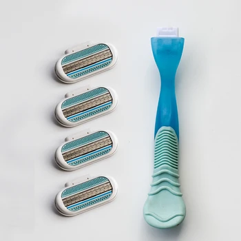 

1pc Razor Handle + 4Pcs Women Razor Blades,High Quality Women' Shaver Blades Handle Replacement Triple Blade Epilator Women Care