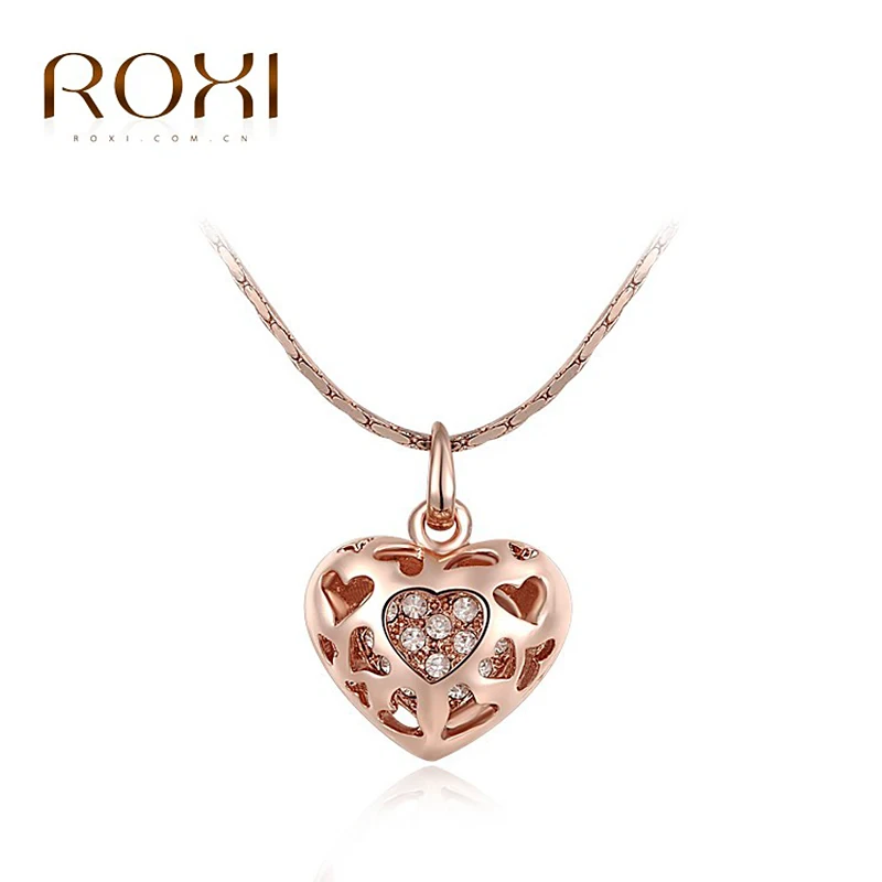 

ROXI Mother's Day Fashion Hollow Love Heart Pendant Necklace Rose Gold/Color Chain Austrian Crystals Jewelry Engagement Gifts