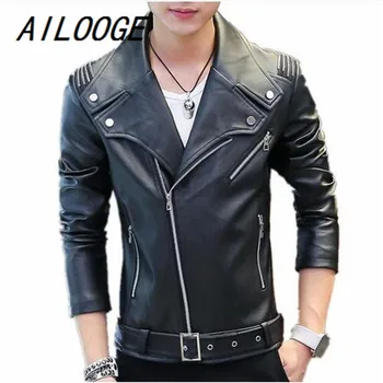 

AILOGGE 2019 Free Shipping New Autumn Fashion Men's Pu Leather Slim Fit Cool Personality Soild Color Locomotive Coat