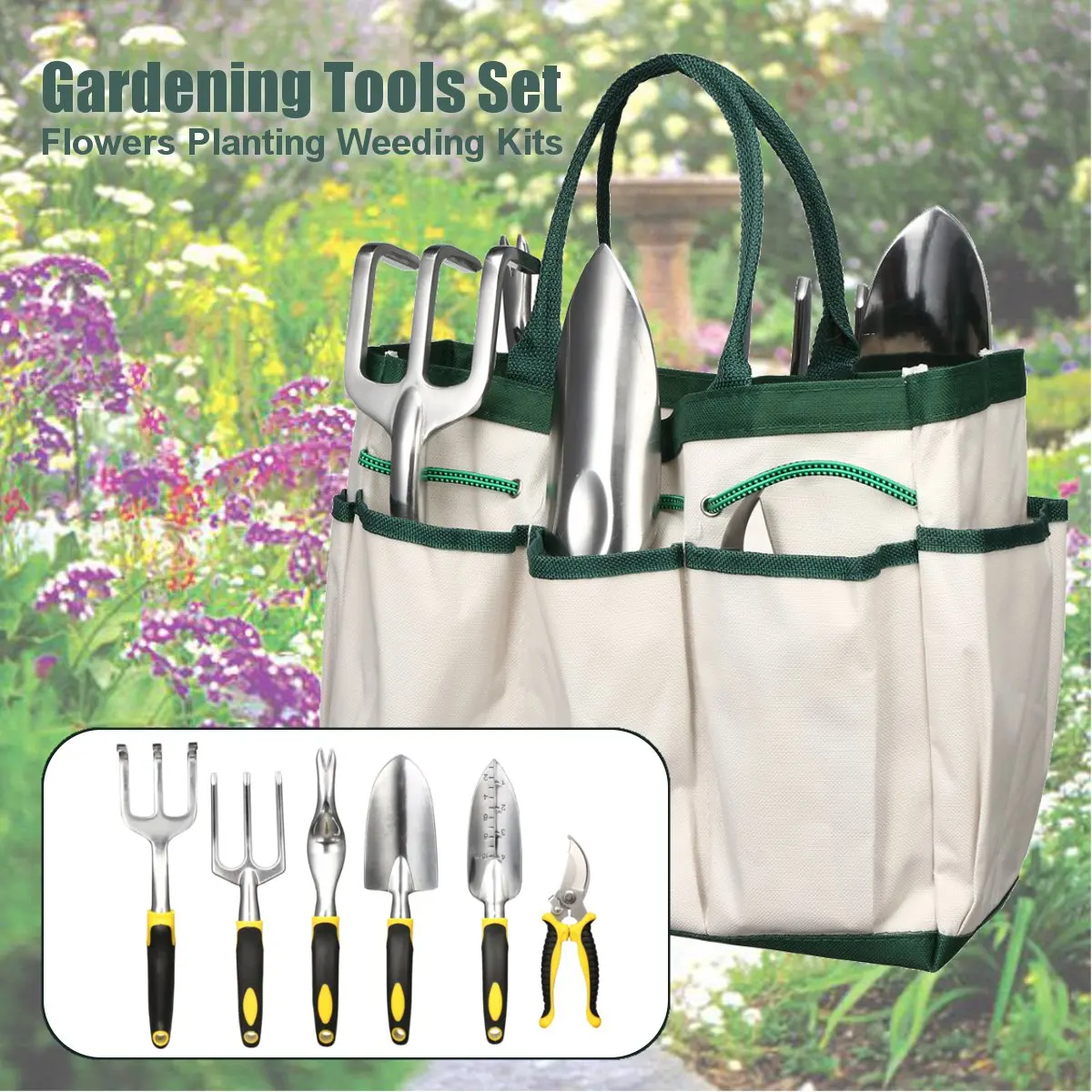 

DIY 7Pcs/Set Gardening Tools with Carry Bag Scissors Shovel Spade Bonsai Flowers Planting Weeding Kits Garden Hand Tools Kit