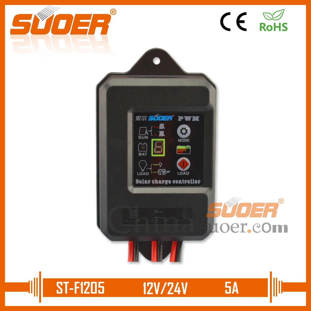 

Suoer IP67 Grade Waterproof controller 12V 24V 5A PWM Solar Charge Controller (ST-F1205)