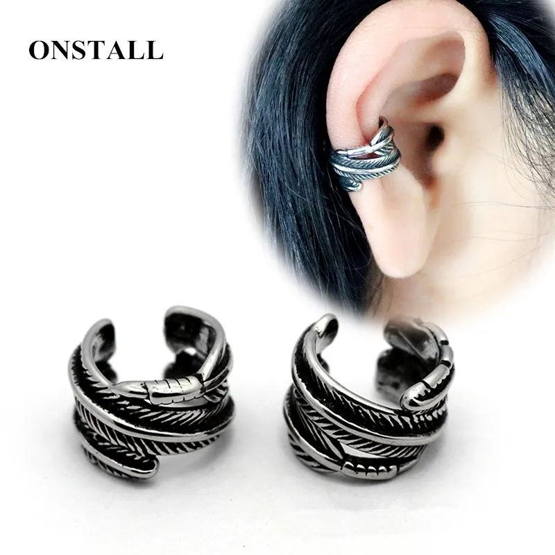 Israeli designer street brand ear pierced ear clips vintage feather 316