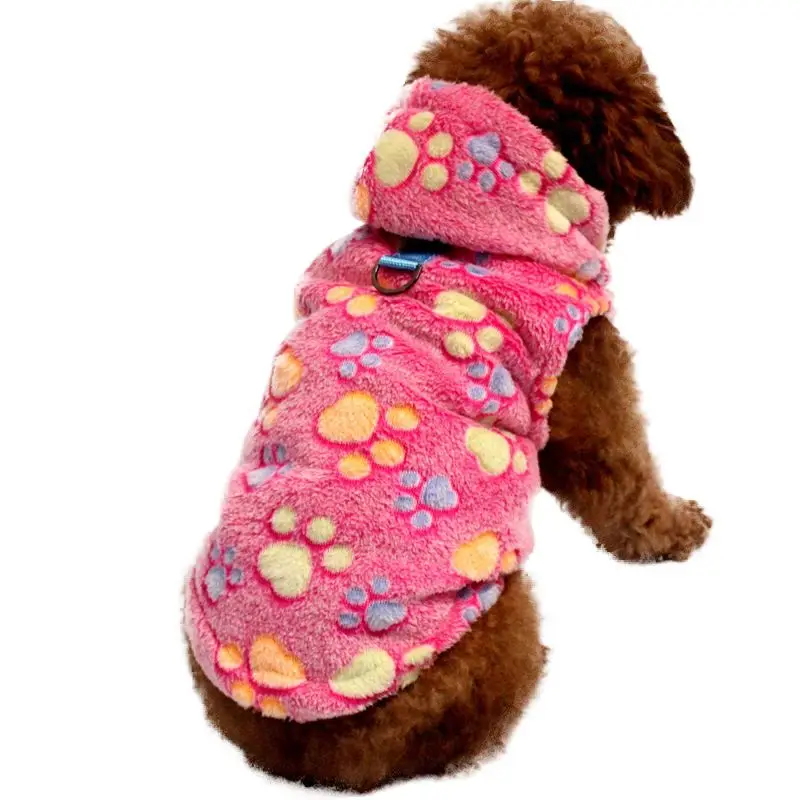 Многофункциональный Зимний бархатный теплый костюм для домашних животных, супер мягкая легкая пижама и пушистое пальто с капюшоном и поводковое кольцо