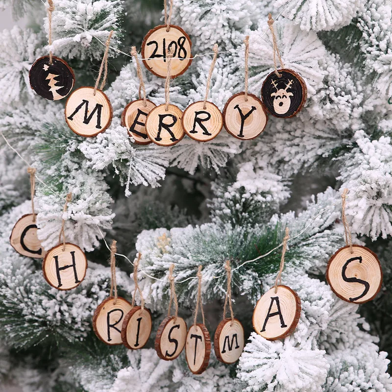 

10pcs Christmas Decoration Pendants Round Wooden Board Xmas Tree Drop Ornaments DIY Merry Christmas Decoration for Home Supplies
