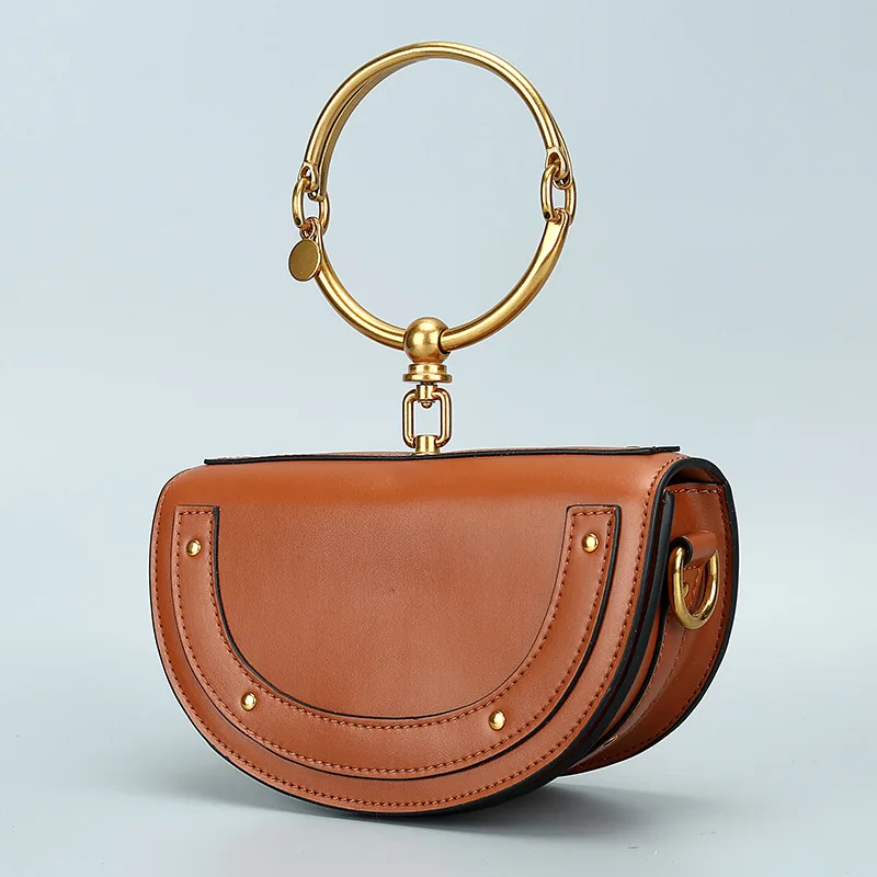 Genuine Leather Leather Handbags Star Shoulder Bag Metal Ring Women Diagonal Package Rivet Handbag Ins Summer Beach Saddle Bag Genuine Leather Leather Handbags Star Shoulder Bag Metal Ring Women Diagonal Package Rivet Handbag Ins Summer Beach Saddle Bag