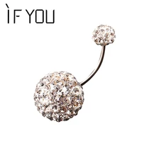 IF YOU Trendy Ball White Crystal Navel Ring Stainless Steel Piercing Belly Button Rings Body Fashion