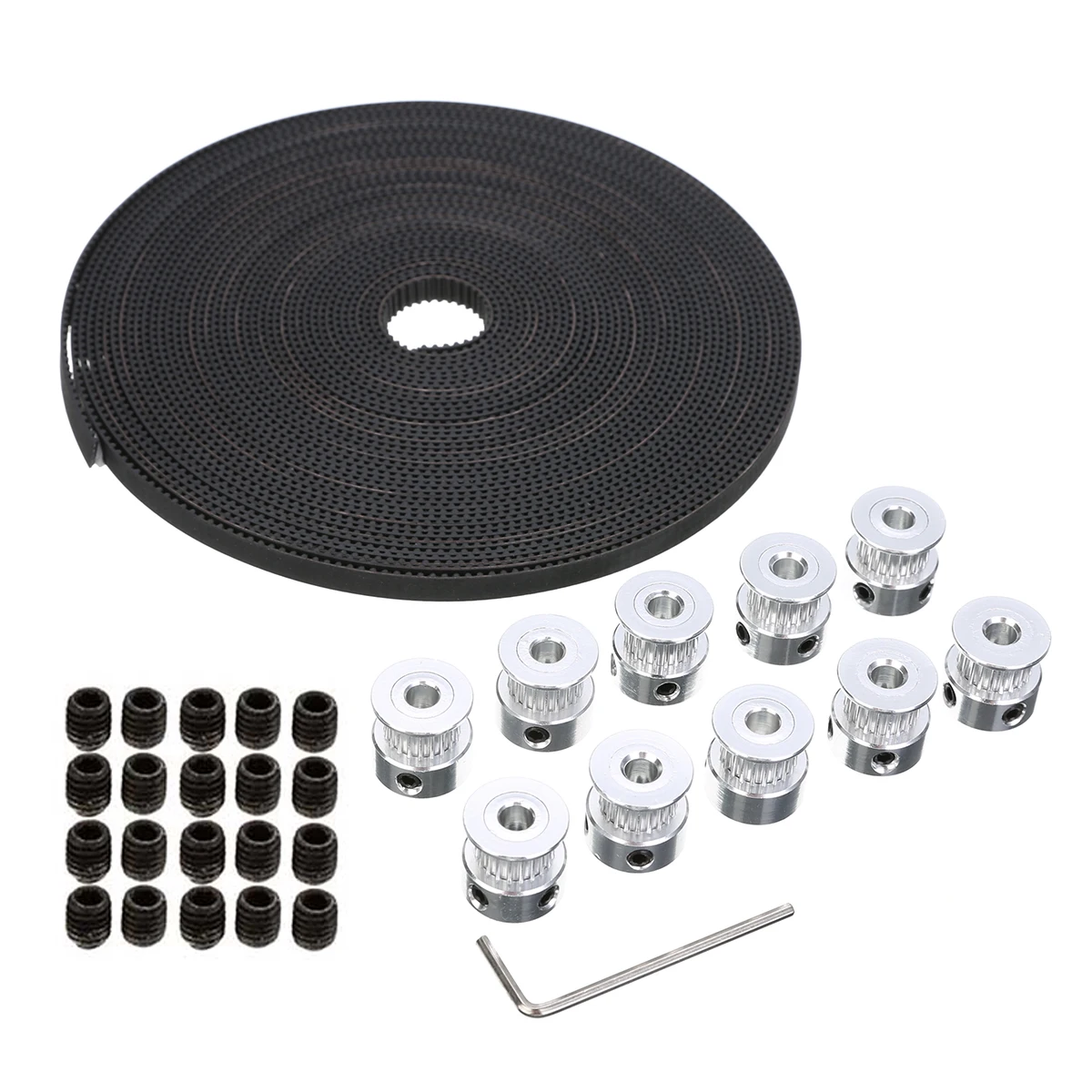 

1 Set GT2 Timing Aluminium Pulley 10 Meter Reinforced Timing Belt 20T Pulley with Screws Accessories for CNC 3D Printer Machine