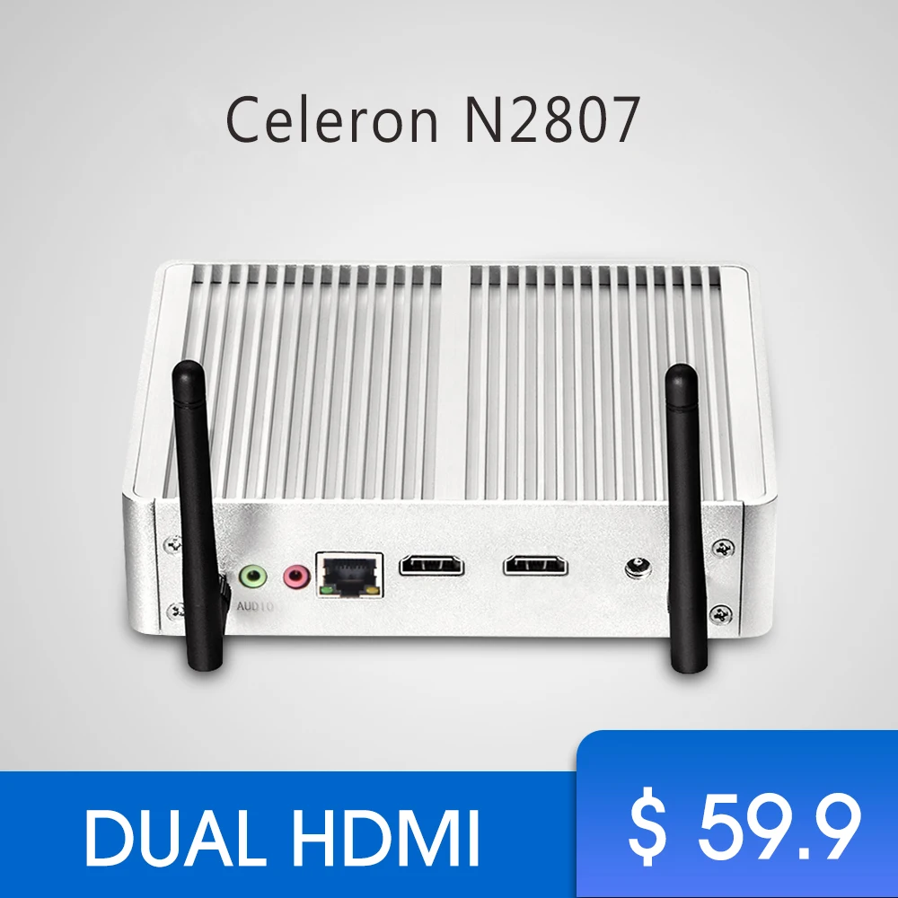 

Cheapest Fanless Mini PC Windows PC Celeron N2807 Dual HDMI Windows 7 Mini Computer WIFI USB mimipc office software