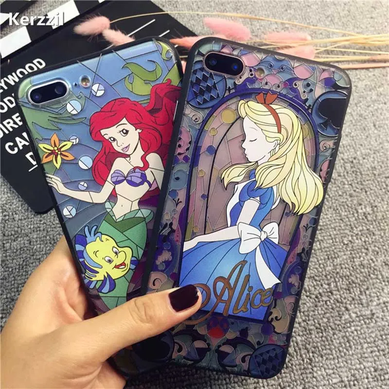 

Kerzzil 3D Relief Phone Case For iPhone8 6 6s Plus Cute Cartoon Alice Mermaid Case For iPhone X 6 6S 7 Plus PC Phone Cases Coque