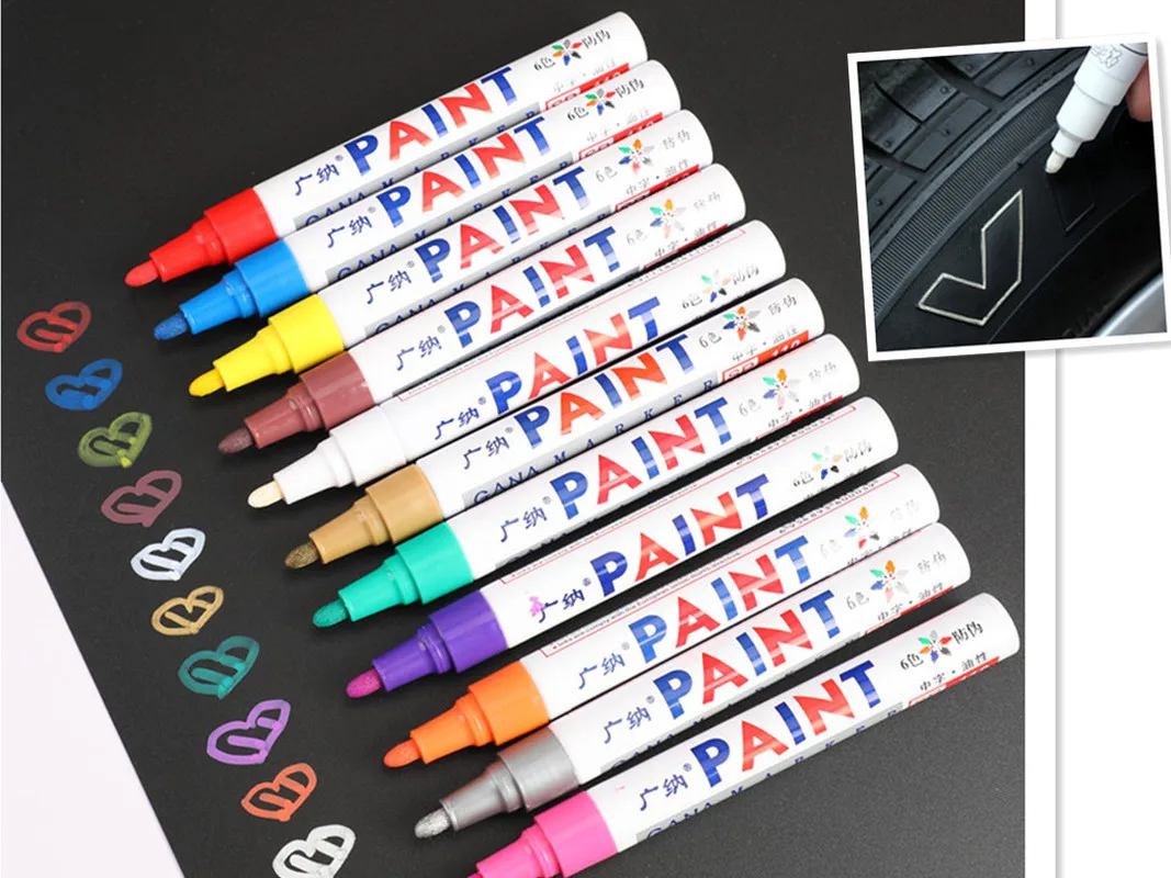 

New Colorful Waterproof Pen Car Tyre Tire Tread CD Metal Permanent Paint Markers Graffiti Oily Marker Pen Stationery Car Sticker