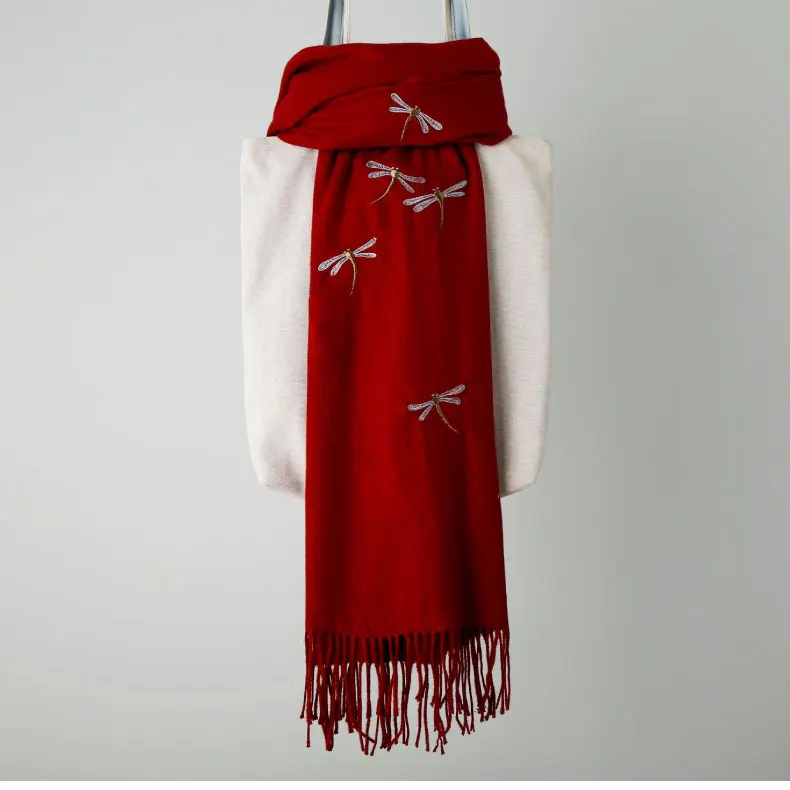 Sparsil для женщин кашемировый шарф животных вышивка одноцветное цвет кисточкой шарфы для теплые толстые мягкие зимние хиджаб шаль