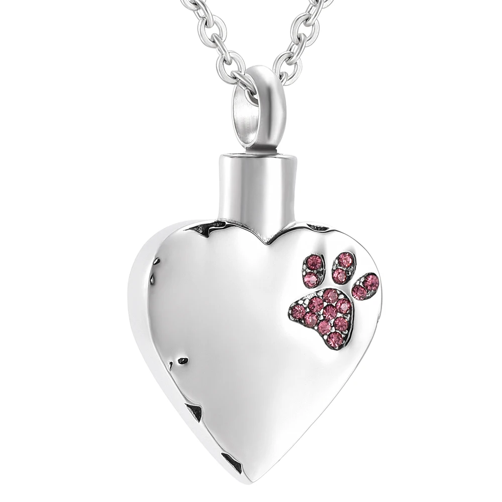 

Stainless steel Crystal Pet Dog Paw Print Heart Urn Pendant Necklace Cremation Ashes Premium Keepsake Memorial Jewelry