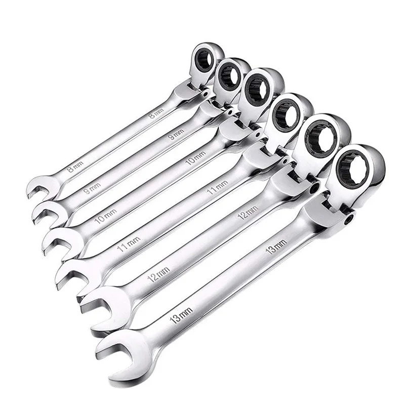 8mm 13mm Flexible Pivoting Head Ratchet Combination Spanner Wrench