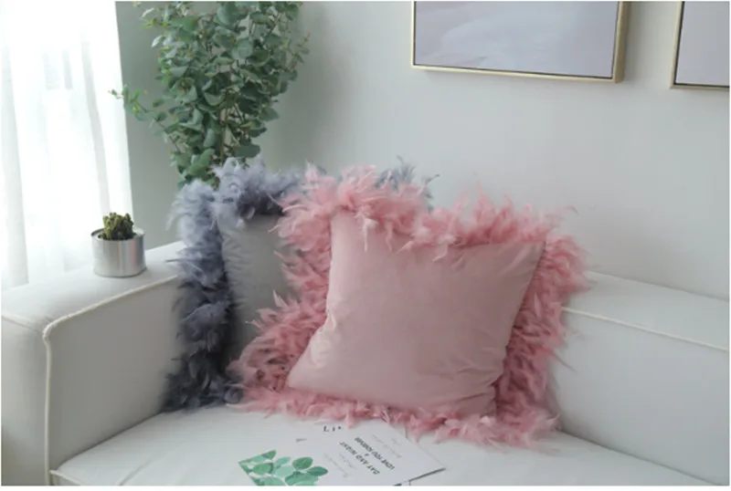 Скандинавская ins настоящая наволочка с изображением перьев, подушка для автомобиля, дивана, подушка принцессы, пудра, украшение для дома
