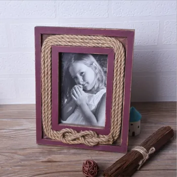 

European Creative Hemp Rope Solid Wood Photo Frame Retro Set Up Photo Frame Photo Studio Decoration Props Wedding Picture Frame