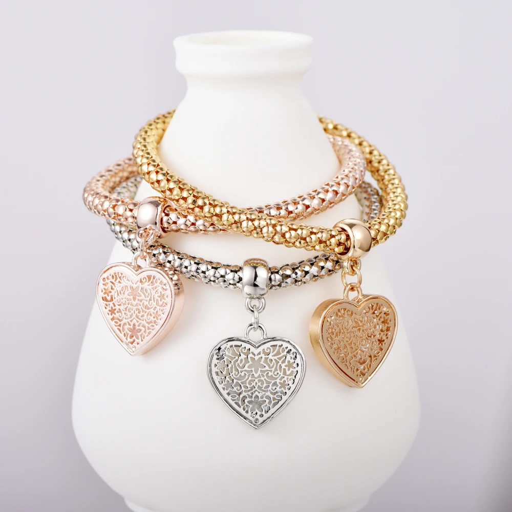 Handmade Love Heart Charm Bracelets For Women Couple Gold Crystal charm Bracelets & Bangles Beautiful Jewelry B146