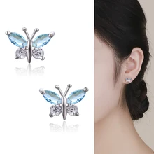 Милые маленькие 925 пробы серебряные бабочки синие CZ серьги-гвоздики для женщин детей девочек Детская бижутерия Orecchini Aros Aretes