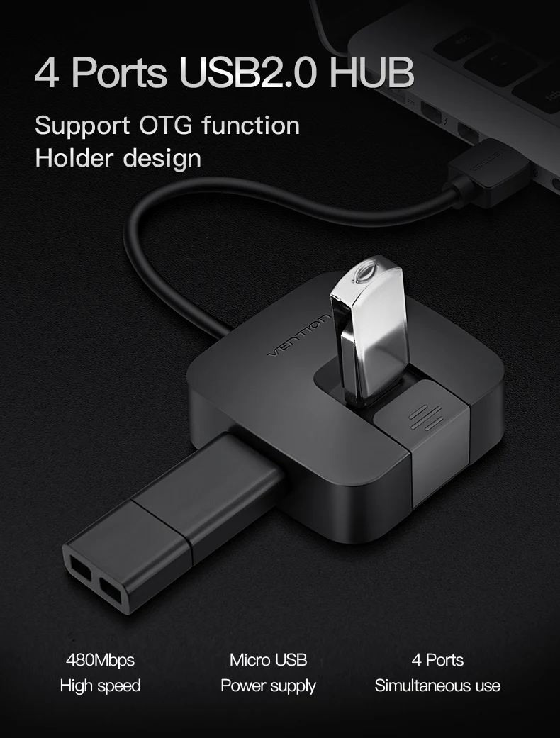 Vention 4 порт usb-хаб 2,0 с Micro USB Мощность Интерфейс& держатель телефона USB разветвитель адаптер для карта для ноутбука считыватель компьютерами стол