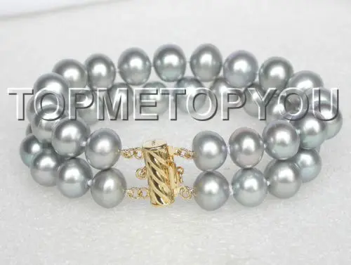 

Wholesale price 16new ^^^^8" 12mm round Gray Freshwater pearls bracelet 14K/20 gold clasp E1491