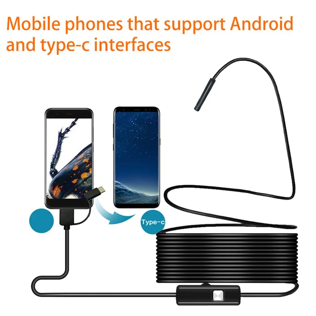 3 in 1 Semi-rigid USB Type-c Inspection Endoscope Waterproof 8.0mm Mini Camera Soft Cable with LED Light for Android PC Laptop |