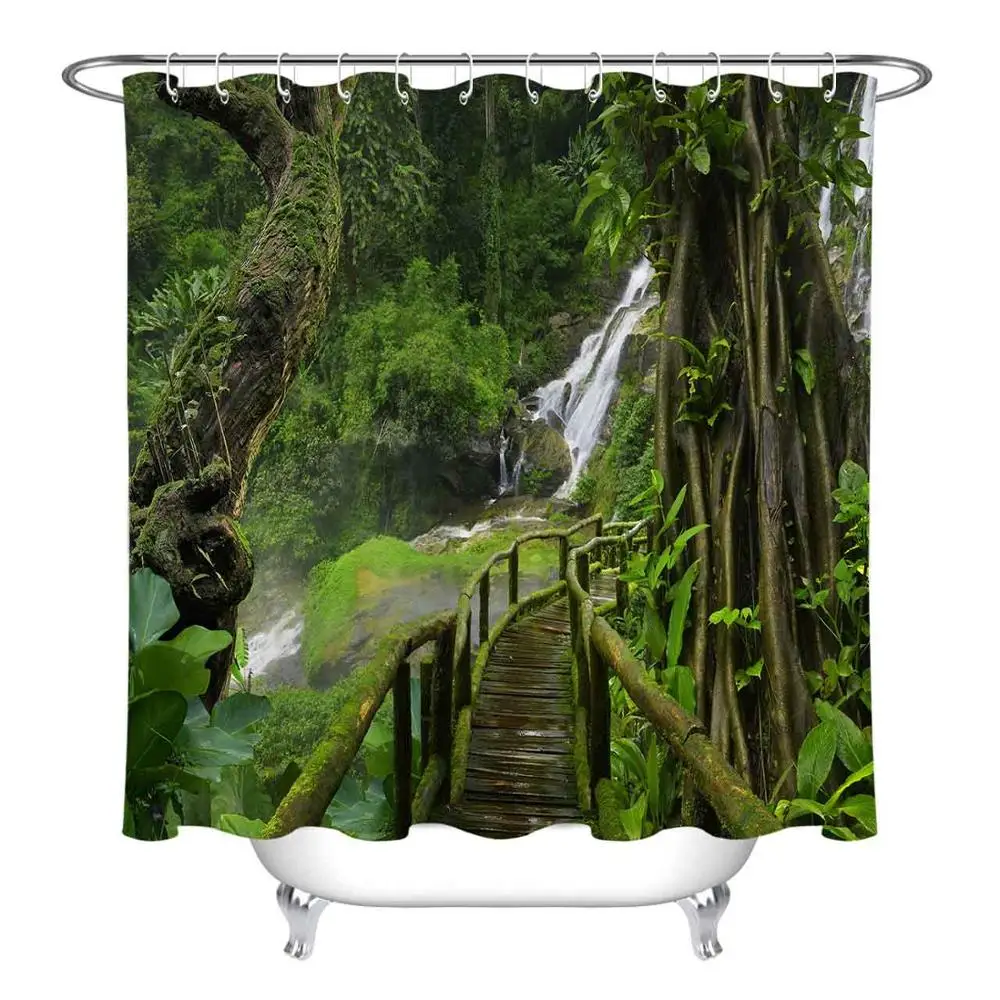 LB зеленый тропический лес деревянный мост занавеска для душа s ванная комната занавеска Природа Пейзаж Водонепроницаемый ткань для художественной ванной Декор - Цвет: Only Curtain 12425