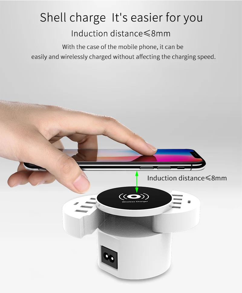 Foldable QI Wireless Charger Smart 8 Ports USB Type C Charger Led Display Charging Pad (4)