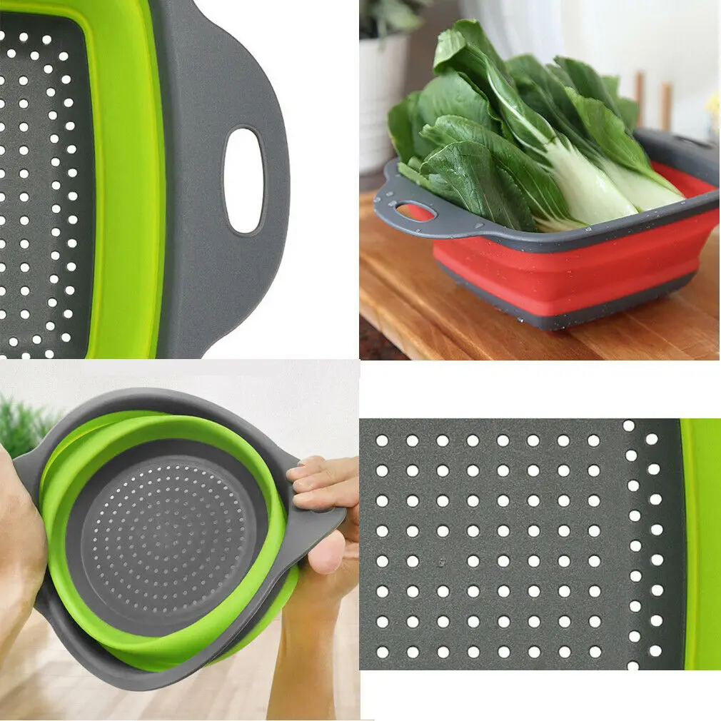 2pcs/set Foldable Silicone Colander Collapsible Washing Basket Draining Strainer Basket With Handle Kichen AccessoriesTools 2pcs/set Foldable Silicone Colander Collapsible Washing Basket Draining Strainer Basket With Handle Kichen AccessoriesTools