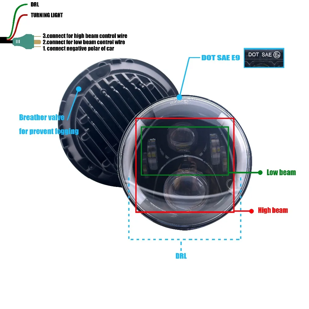 Для Jeep Wrangler 7 дюймов светодиодный H4 фар с Белый DRL/Янтарный Включите сигнальная