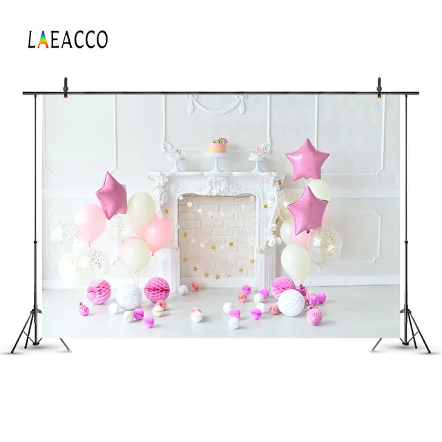 Laeacco Balloon Fireplace Scene Birthday Baby Newborn Photography Backgrounds Customized Photographic Backdrops For Photo Studio