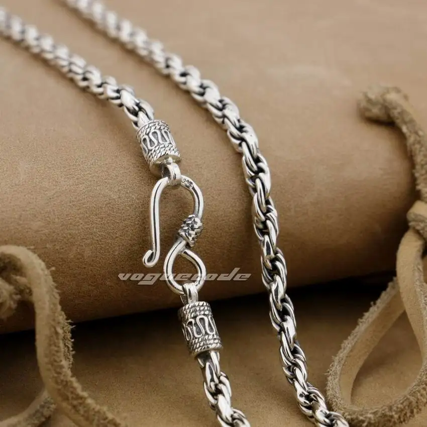 4mm 925 Sterling Silver Woven Double Link Chain Mens Necklace 8L011in