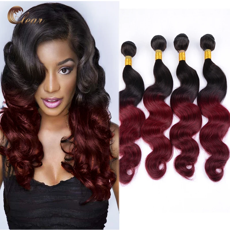 4pcs Lot Cheap Ombre Peruvian Hair Weave Bundles Burgundy Dark Red